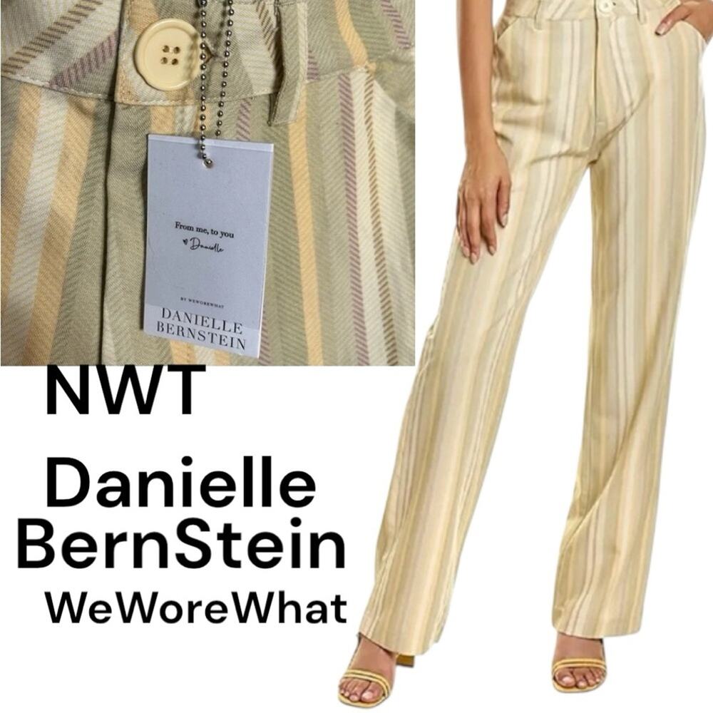NWT Danielle Bernstein WeWoreWhat Yellow Sage Green Striped Pants Shirt Size 4